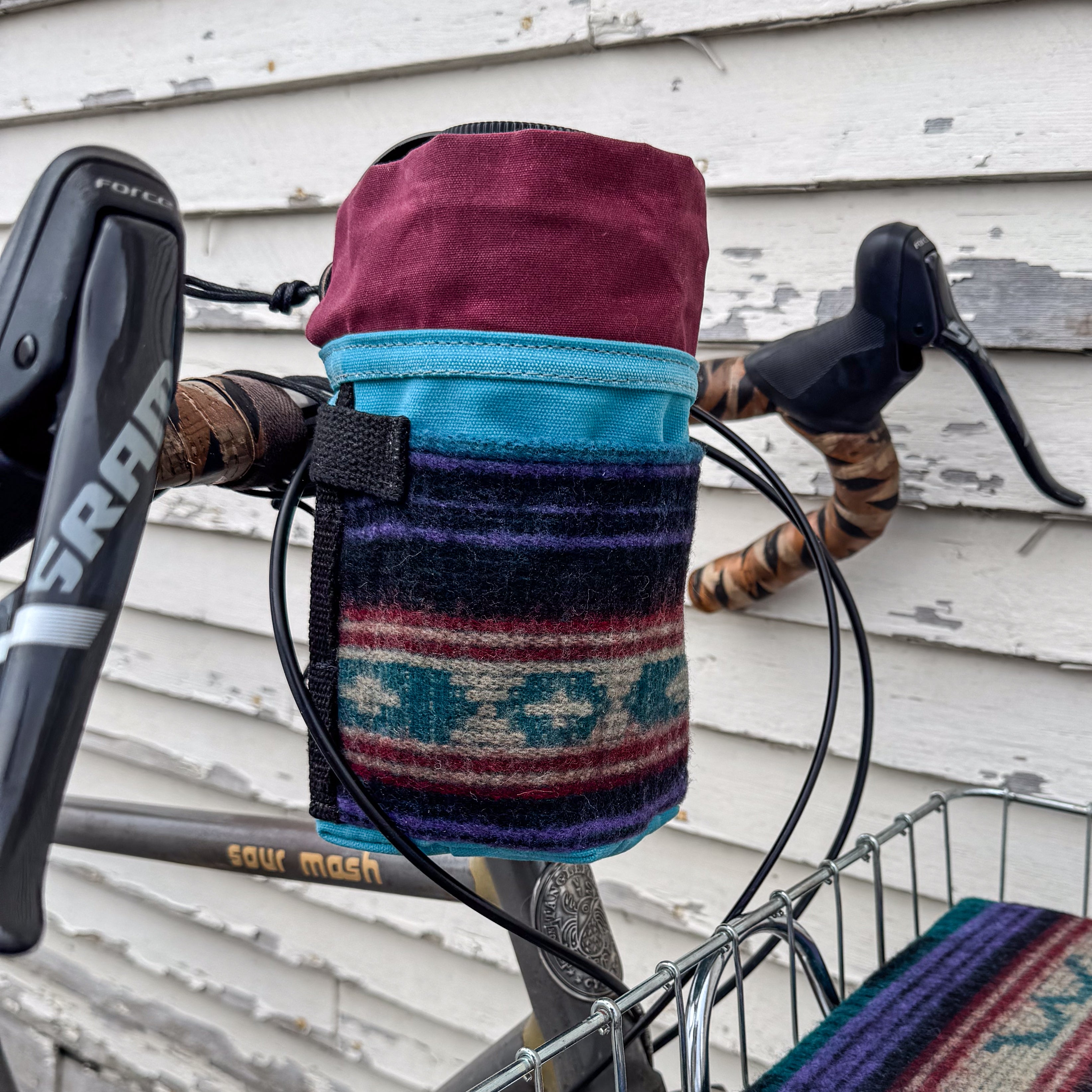 Solstice Sack (Burgundy/Bright Blue/Black Wool)